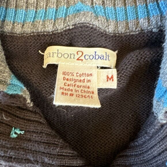 Carbon2Cobalt Men's Sweater Medium Mid Blue Black Quarter Button Pullover Knit - Picture 3 of 7